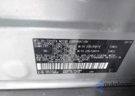 2019 Toyota Rav4 Xle Premium z USA, uszkodzony, nr VIN JTMA1RFV6KD047375